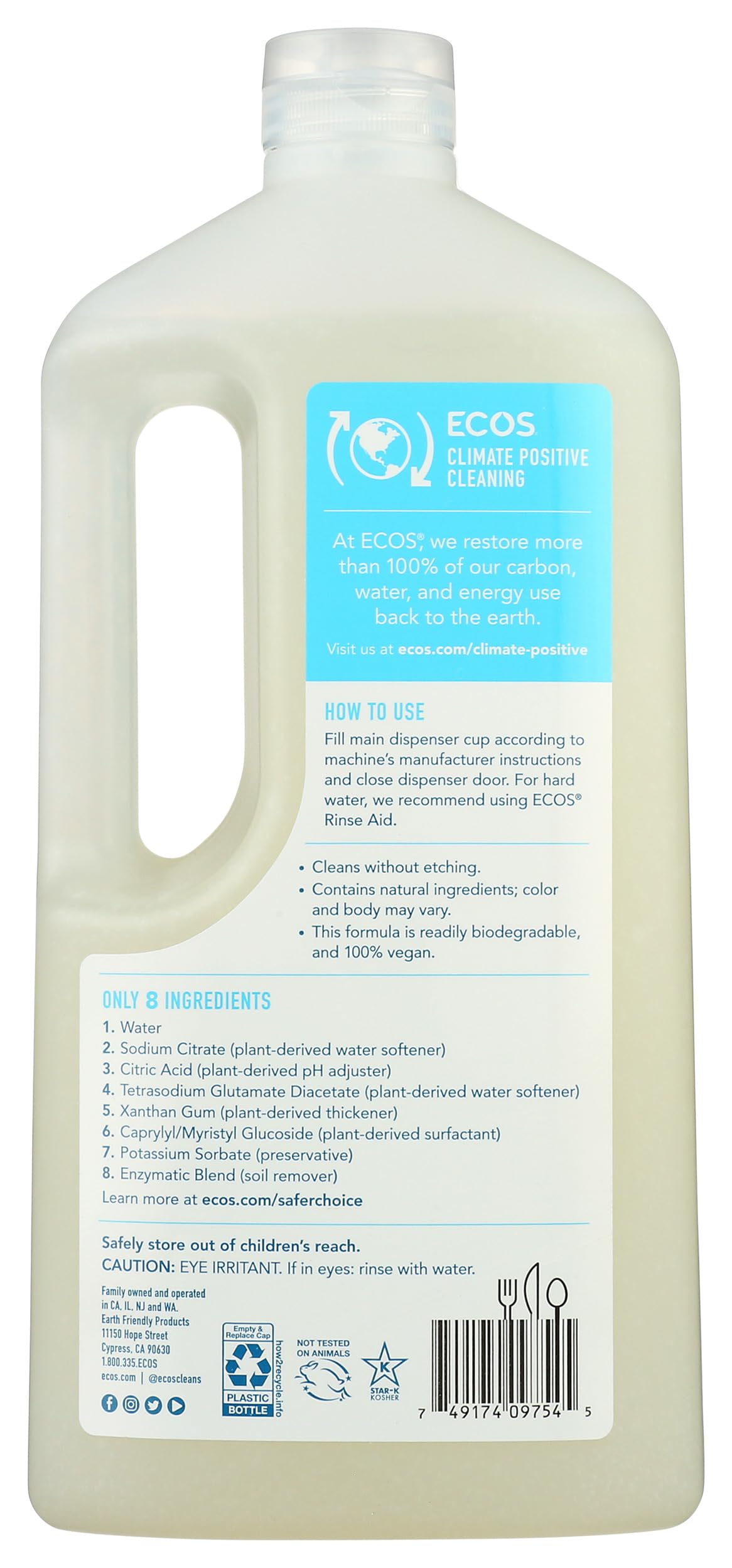 Free and Clear Automatic Dishwasher Gel by ECOS – 40 Fl Oz (Pack of 1), Pack of 8, Model 175547