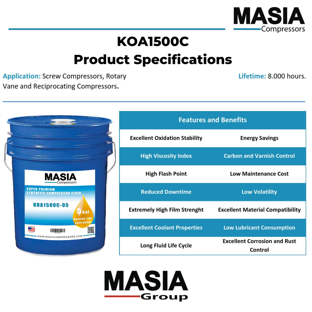 CP-4100-150 Lubricant Compatible with CPI - 55 gal by MASIA COMPRESSORS – Model MAS.KOA1500C-55-010
