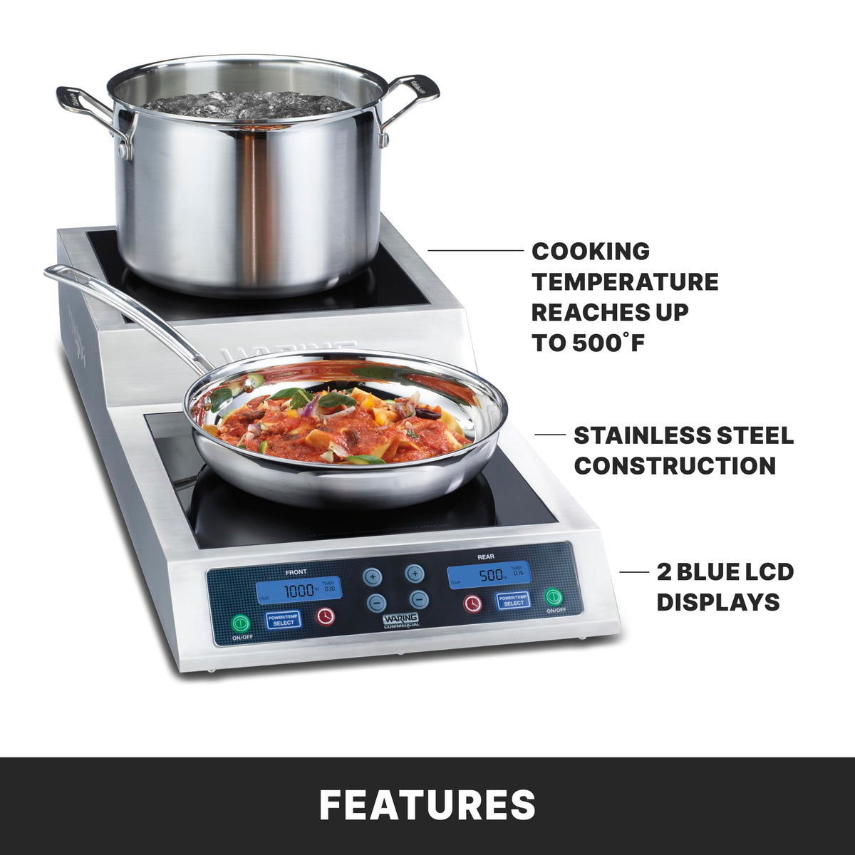 Waring Silver / WIH800 - Double Burner / One Size Countertop Burners
