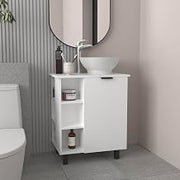 Tuhome Allegra Vessel Sink Vanity, 34.8" Freestanding Bathroom Vanity with Sink Area, 1 Door & Open Shelf, Engineered Wood, Compact Small Vanity for Powder Rooms, Black