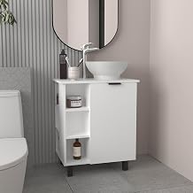 Tuhome Allegra Vessel Sink Vanity, 34.8" Freestanding Bathroom Vanity with Sink Area, 1 Door & Open Shelf, Engineered Wood, Compact Small Vanity for Powder Rooms, Black