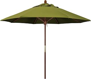 California Umbrella 9' Round Hardwood Frame Market Umbrella, Stainless Steel Hardware, Push Open, Kiwi Olefin