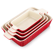 Malacasa Ceramic Casserole Dish Set, 4 Sizes with Handles, Red