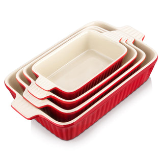 Malacasa Ceramic Casserole Dish Set, 4 Sizes with Handles, Red