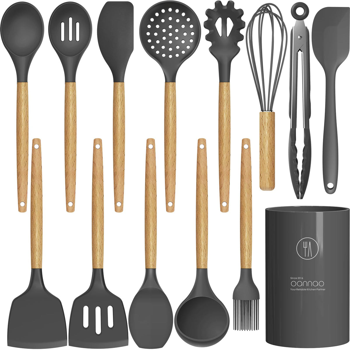 Oannao Silicone Utensil Set, Heat Resistant to 446F, Gray