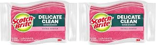 Scotch-Brite Gentle Clean Delicate Scrub Sponges, for Washing Dishes and Cleaning Kitchen, 3 Scrub Sponges (Pack of 2)