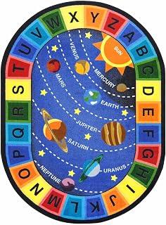 Joy Carpets Space Alphabet Rug, Multi, 7'8" x 10'9" Oval