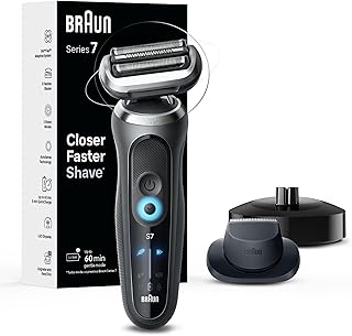 Braun Series 7 Electric Shaver for Men, Wet & Dry Foil Razor, Precision Trimmer Attachment, Charging Stand, Travel Case, Space Grey 7127cs