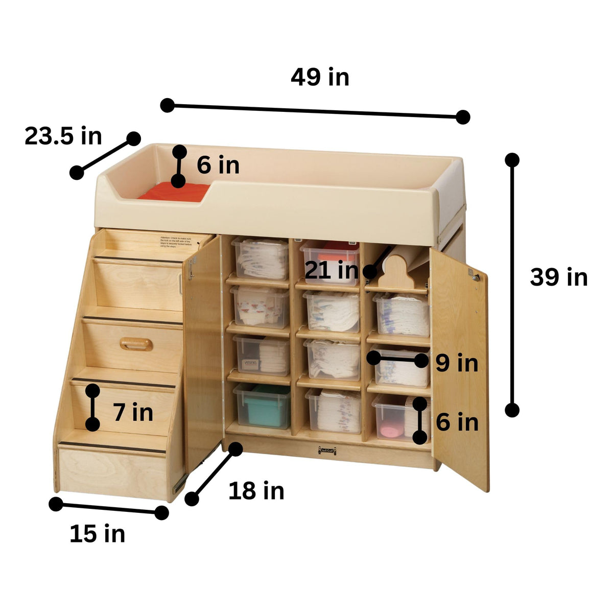 Diaper Changer with Stairs by Jonti-Craft – Wood, Light Wood, Model 5145JC