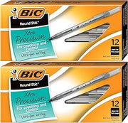BIC Round Stic Xtra Precision Ball Pen, Fine Point (0.8 mm), Black, 24-Count