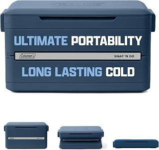 Coleman Snap 'N Go 55-Quart Collapsible Hard Cooler, Portable Hard-Sided Cooler with Waterproof Removable Liner, Space-Saving & Quick Set Up, 64 Hours Cold, Sapphire Blue