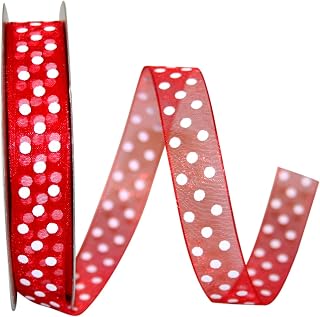 Reliant Ribbon Chiffon Swiss Dot Ribbon, 5/8 Inch X 25 Yards, Red