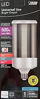 Feit Electric 500-Watt Equivalent Corn Cob E26 with E39 Mogul Adapter High Lumen HID Utility LED Light Bulb Daylight (5000K) (1-Pack) C10000/5K/LEDG3/HDRP