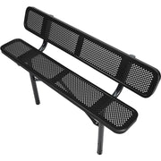 Global Industrial 72" W Outdoor Steel Bench w/Backrest – Perforated Metal, In Ground Mount, Black