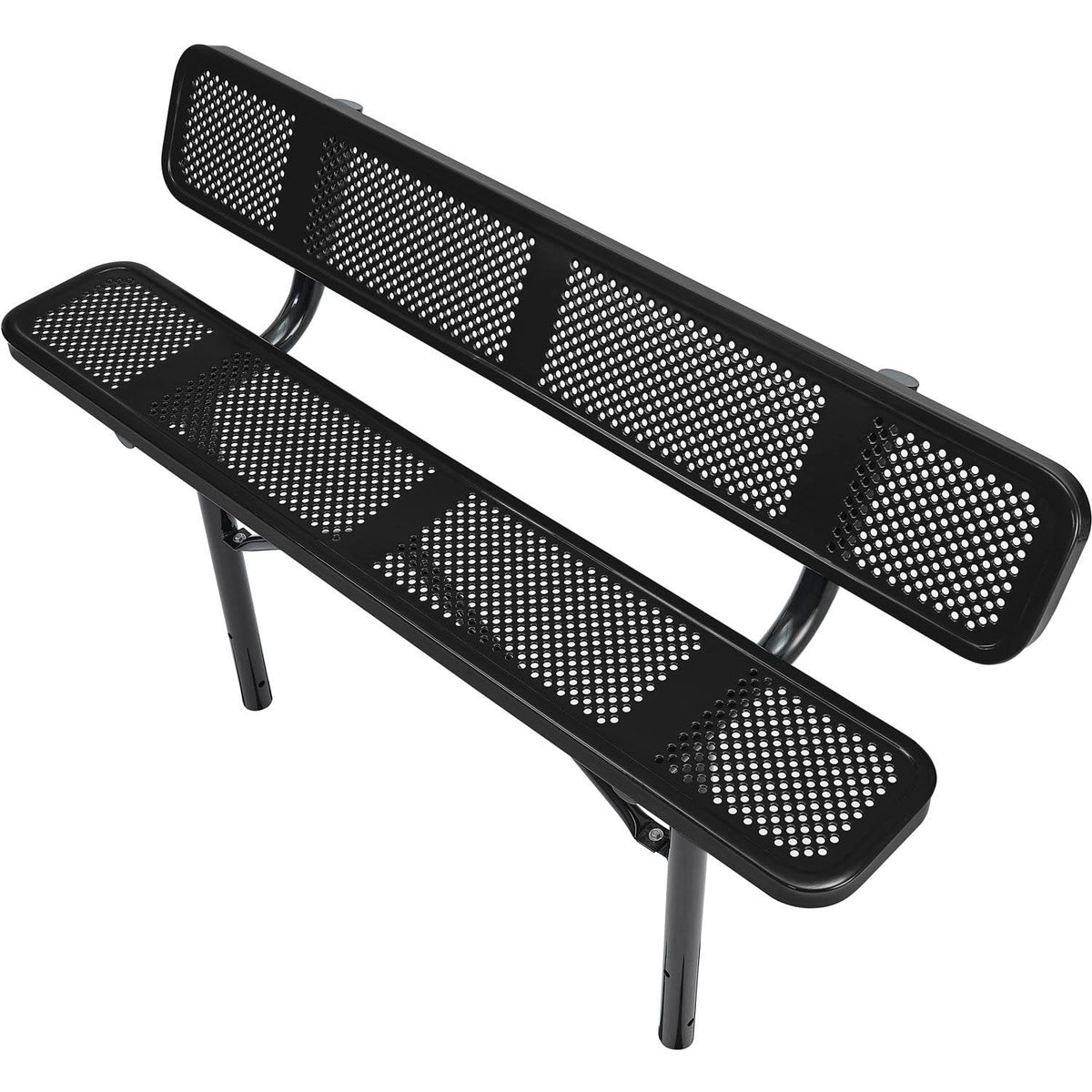 Global Industrial 72" W Outdoor Steel Bench w/Backrest – Perforated Metal, In Ground Mount, Black