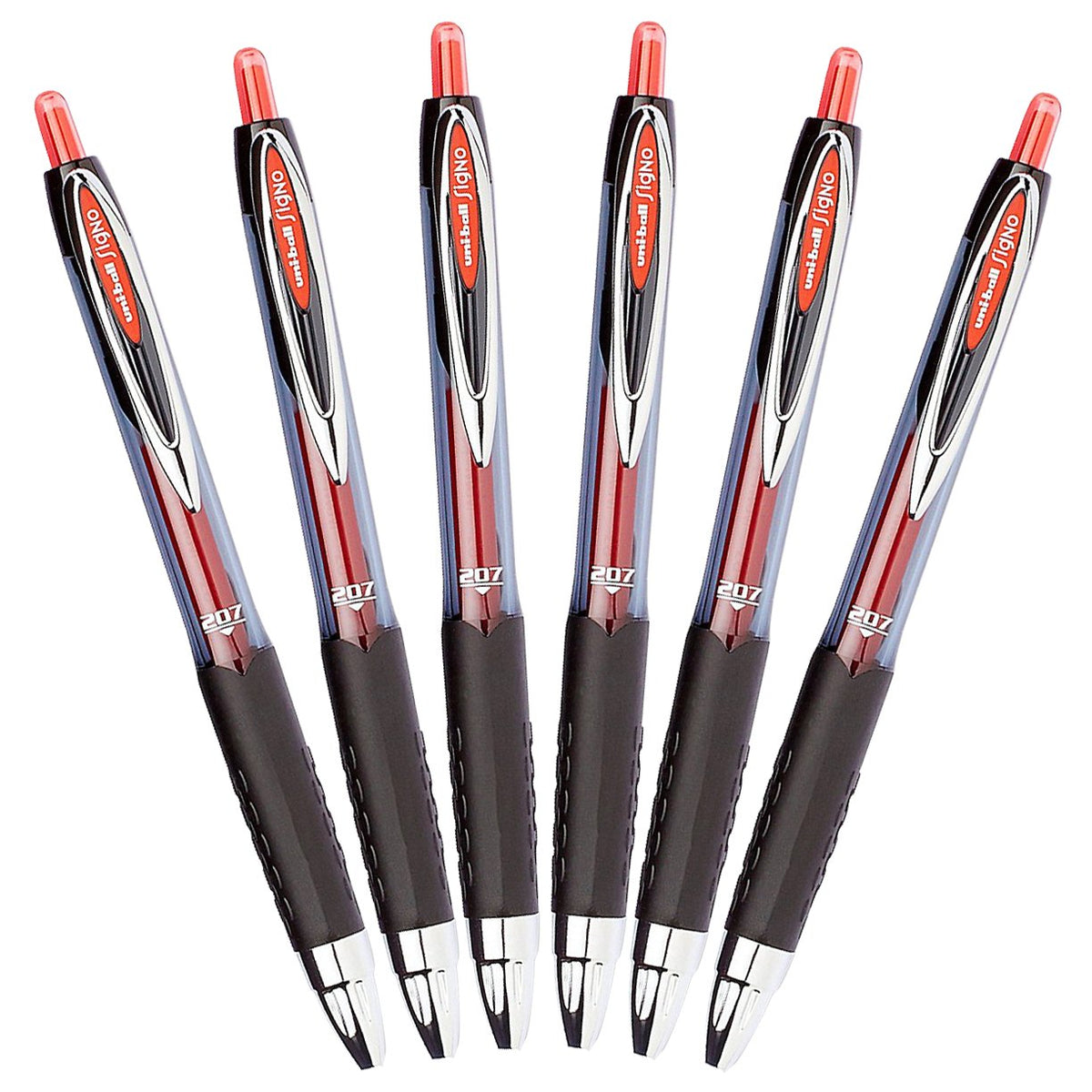 Signo Gel 207 Rollerball Pens by Uni-Ball – 1 Count (Pack of 6), Stainless Steel, Red