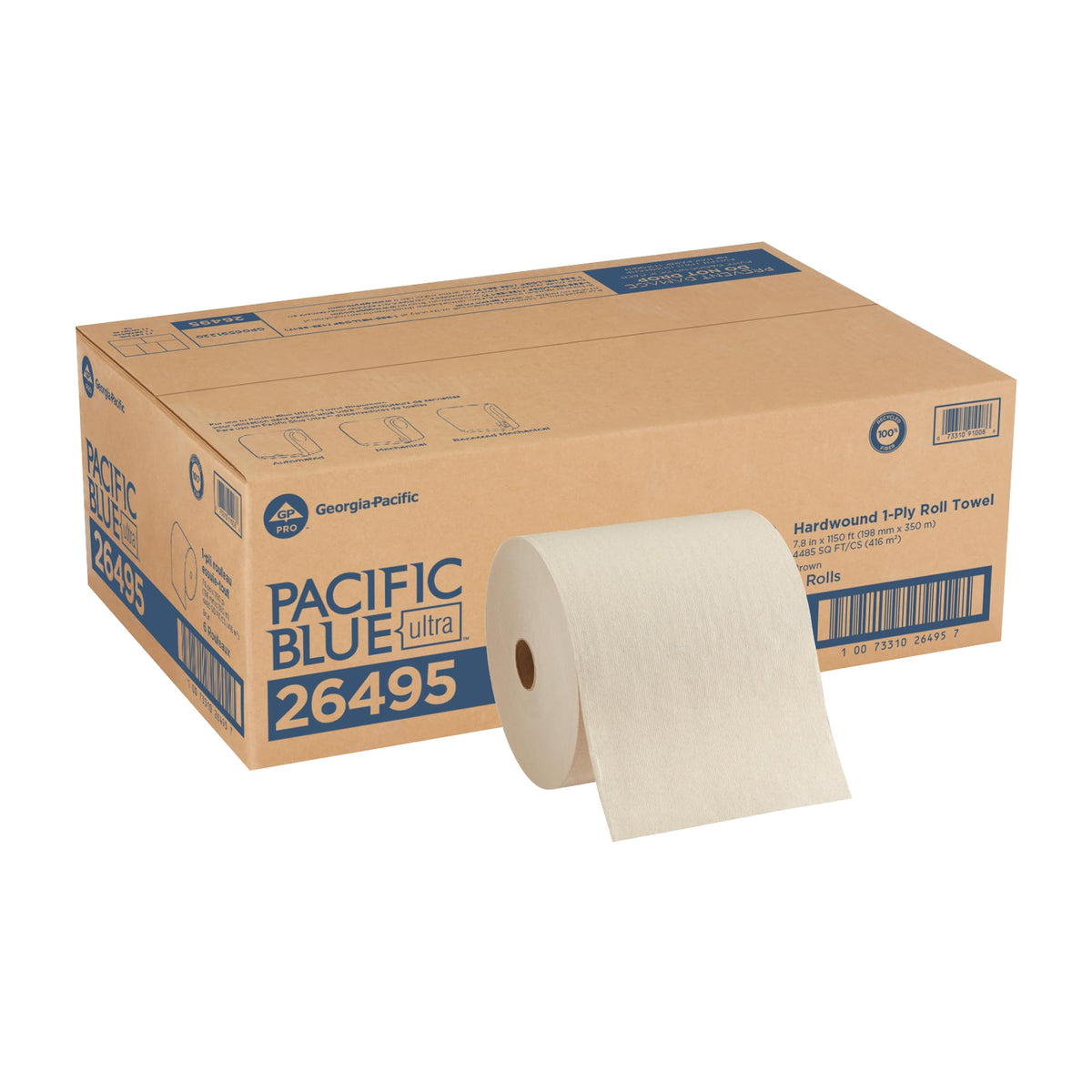 Pacific Blue Ultra 8" High-Capacity Recycled Paper Towel Rolls by GP PRO (Georgia-Pacific) – 6 Count (Pack of 1), Paper, Brown, Pack of 6, Model 26495