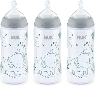 NUK Smooth Flow Anti Colic Baby Bottle, 10 oz, 3 Pack, Elephant