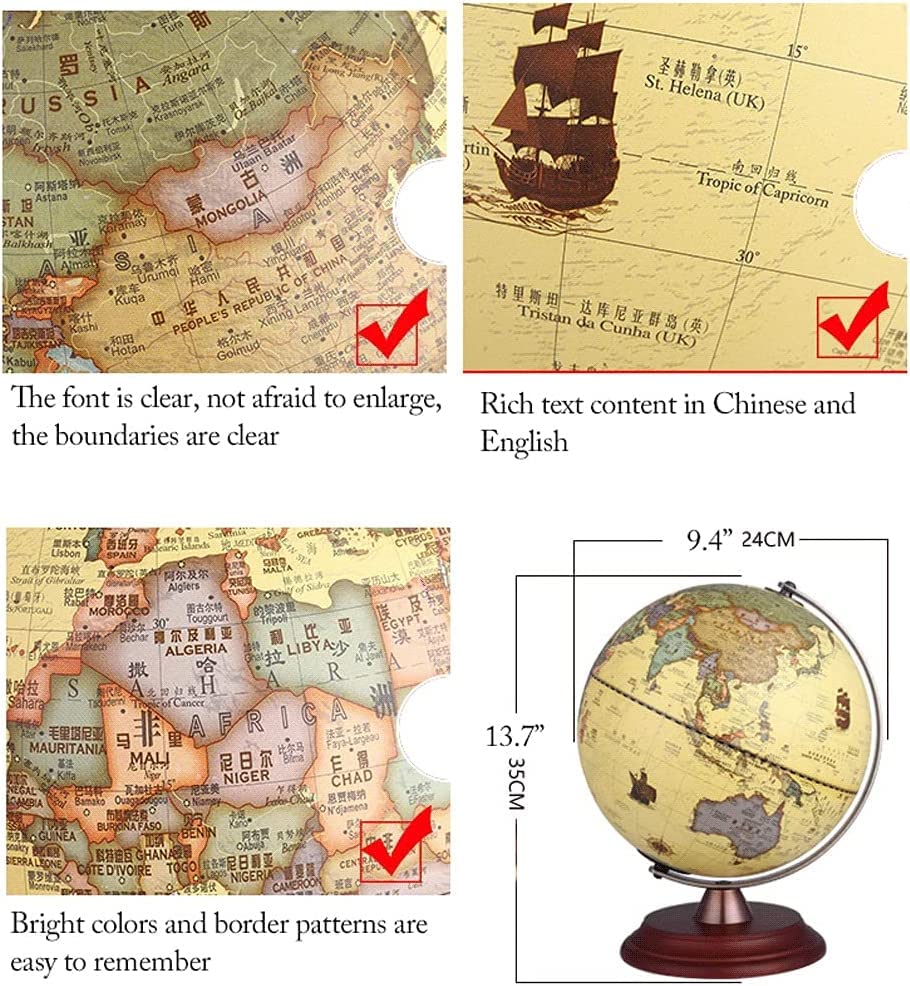 Retro Led Light Antique Rotating Globe with Stand Wood Base Globe... by xdgFHsy – One Size, Resin, A, Model xdgFHsy
