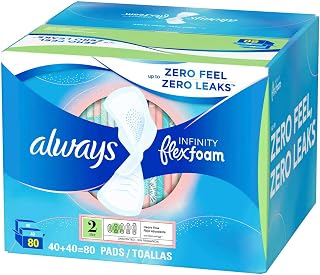 Always Infinity FlexFoam Pads, Size 2, Super Absorbency, Unscented (80 Count)