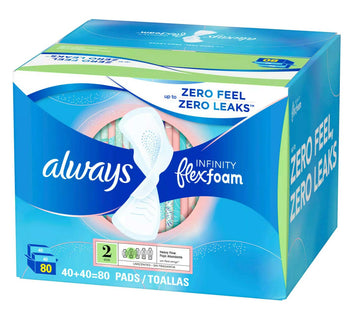 Infinity FlexFoam Pads by Always – Size 2, Cotton, Pack of 80, Model 980274072