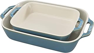 STAUB 2-Pc Ceramic Baking Dish Set, Oven Safe Up To 570°F, Turquoise | Oven-to-Table for Casseroles, Lasagnas, & Roasting. Dishwasher Safe. Includes Baking Dish: 7.5 x 6" & 10.5 x 7.5"