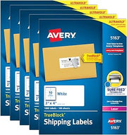 Avery Printable Shipping Labels, Sure Feed® Technology, 2" x 4" Customizable Stickers, White, 5,000 Blank Mailing Labels, Great for Mailing, Shipping, and More (5-Pack of 5163)