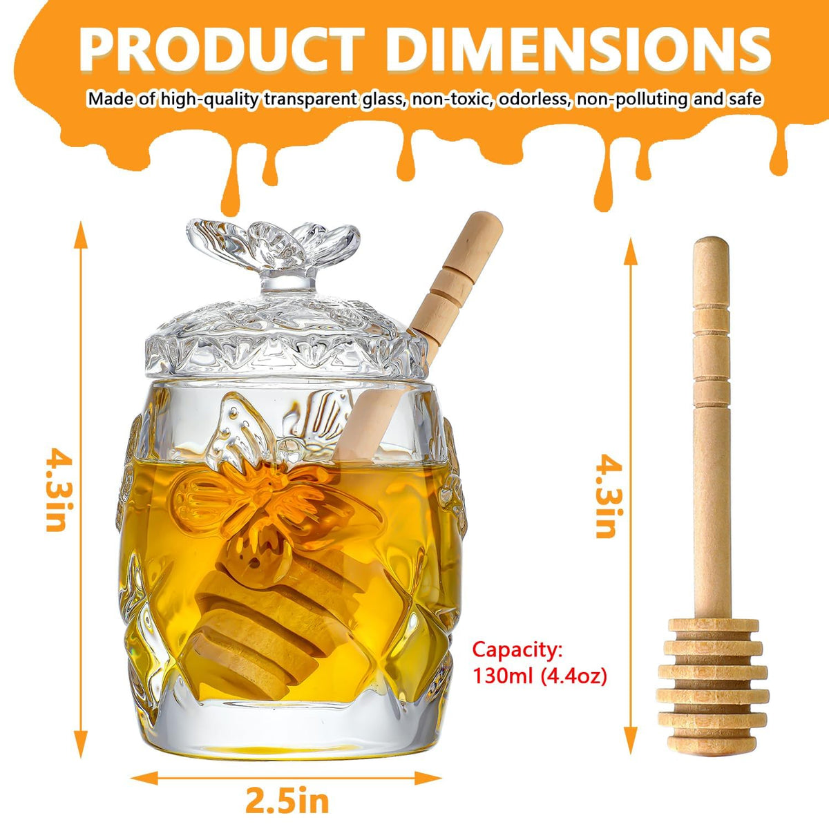 Kanpura Crystal Honey Jar with Dipper, 4.5 oz, Butterfly