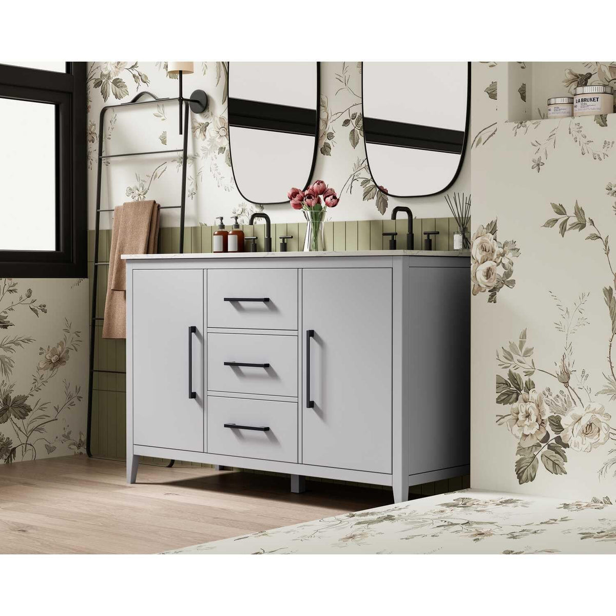 Grey Millie Bathroom Vanity by by Elegant Lighting – Solid wood and MDF, Gray, Model VF29354DGR
