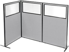 Global Industrial 36-1/4"W x 60" H Freestanding 3-Panel Corner Room Divider with Partial Window, Gray