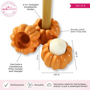 Kate Aspen Pumpkin Candle Holder Set, Resin Orange, Set of 6