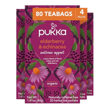 Elderberry & Echinacea Organic Herbal Tea by Pukka – 20 Count (Pack of 4), Pack of 4, Model 69632936