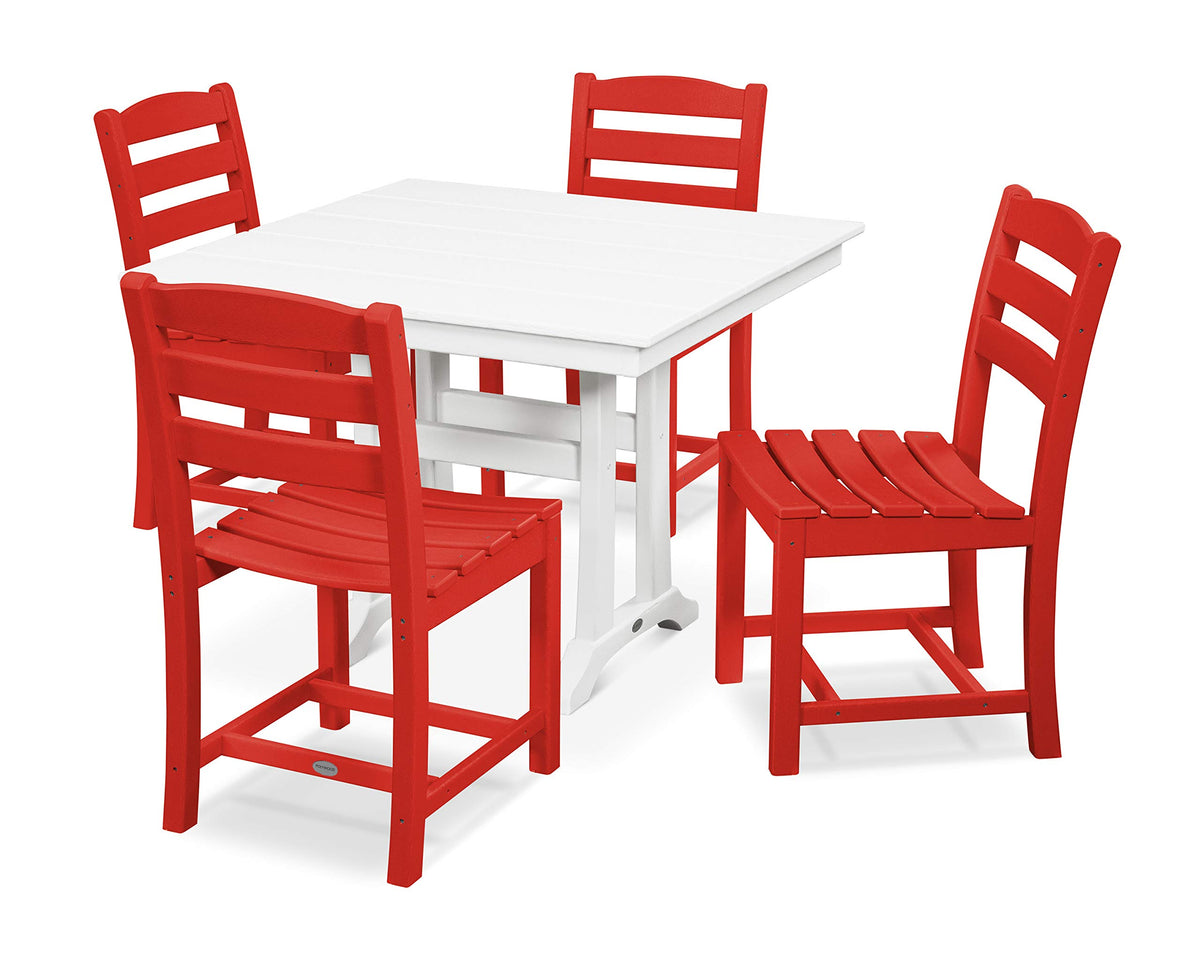 ® La Casa Café Dining Set by Polywood – Onesize, High Density Polyethylene, Sunset Red / White, Pack of 5, Model PWS438-1-10423