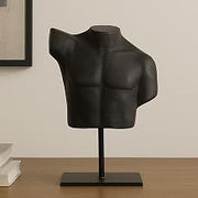Victor Sculpture, Freeform Cast Aluminum Torso, Iron Stand, Aged Black