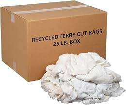 Global Industrial 10 Lb. Box Premium Recycled Cotton Terry Cut Rags, White, General Purpose Woven Wipers for Polishing Dusting and Cleaning Jobs, Assorted Sizes