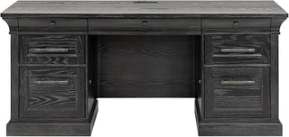 Traditional Wood Executive Desk, Storage Office Credenza, Fully Assembled, Black