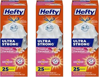 Hefty Ultra Strong Tall Kitchen Trash Bags, Tropical Paradise, 13 Gallon 25 Count (Pack of 3)