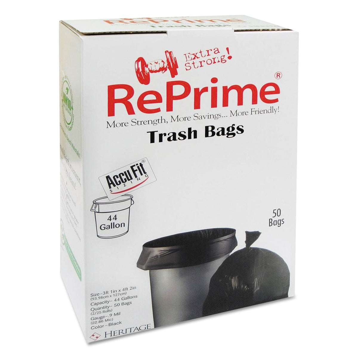 Linear Low Density Can Liners with AccuFit Sizing by RePrime – 44 gal, 44.0 gallons, Resin, black, Pack of 200