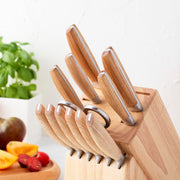 Pakka Wood Handles 14 piece Knife Block Set by HENCKELS – 14-pc, Stainless Steel, Brown, Pack of 14, Model 1034836