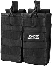 Barska Loaded Gear CX-850 MOLLE Double Mag Pouch – Tactical Open-Top Magazine Holder with Adjustable Bungee Straps