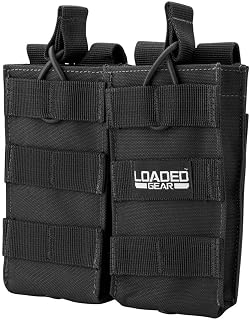 Barska Loaded Gear CX-850 MOLLE Double Mag Pouch – Tactical Open-Top Magazine Holder with Adjustable Bungee Straps