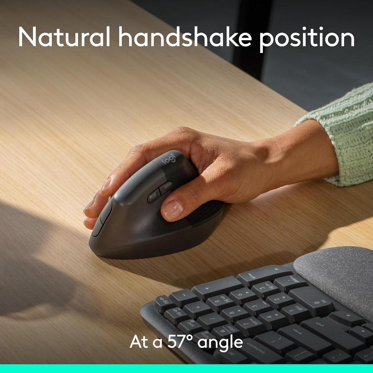 Wave Keys & Lift Vertical Mouse - Ergonomic Wireless Keyboard and Mouse Combo - with Cushioned Palm Rest by Logitech – One Size, Graphite, Model 920-013610