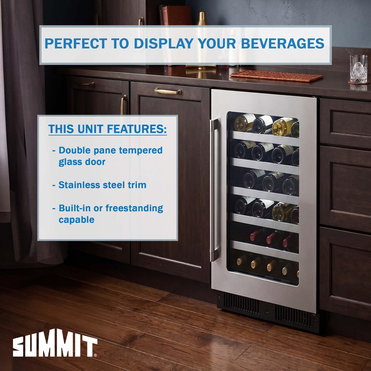 Summit 18” Built-In Wine Cellar by Summit Appliance – 18", 2.9 cubic_feet, wood, Stainless Steel, Model CL18WC