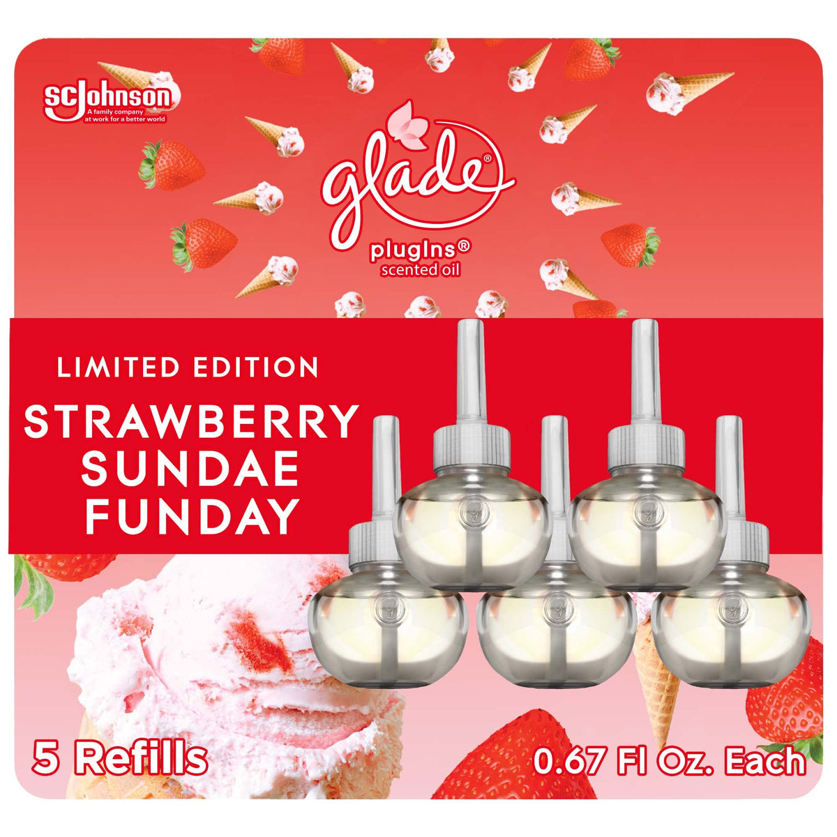 Glade Strawberry Sundae Funday / 3.35 Fl Oz (Pack of 1) / Red Electric