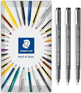 STAEDTLER 308 Pigment Liner Fineliner Pen - Ideal for Writing, Sketching, Technical Drawing, Marking Out - Black Ink - In Envelope Gift Packaging - 0.7mm Medium Nib Size - Pack of 3