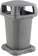 Global Industrial Outdoor Trash Can with Hinged Lid, Four-Sided Openings,