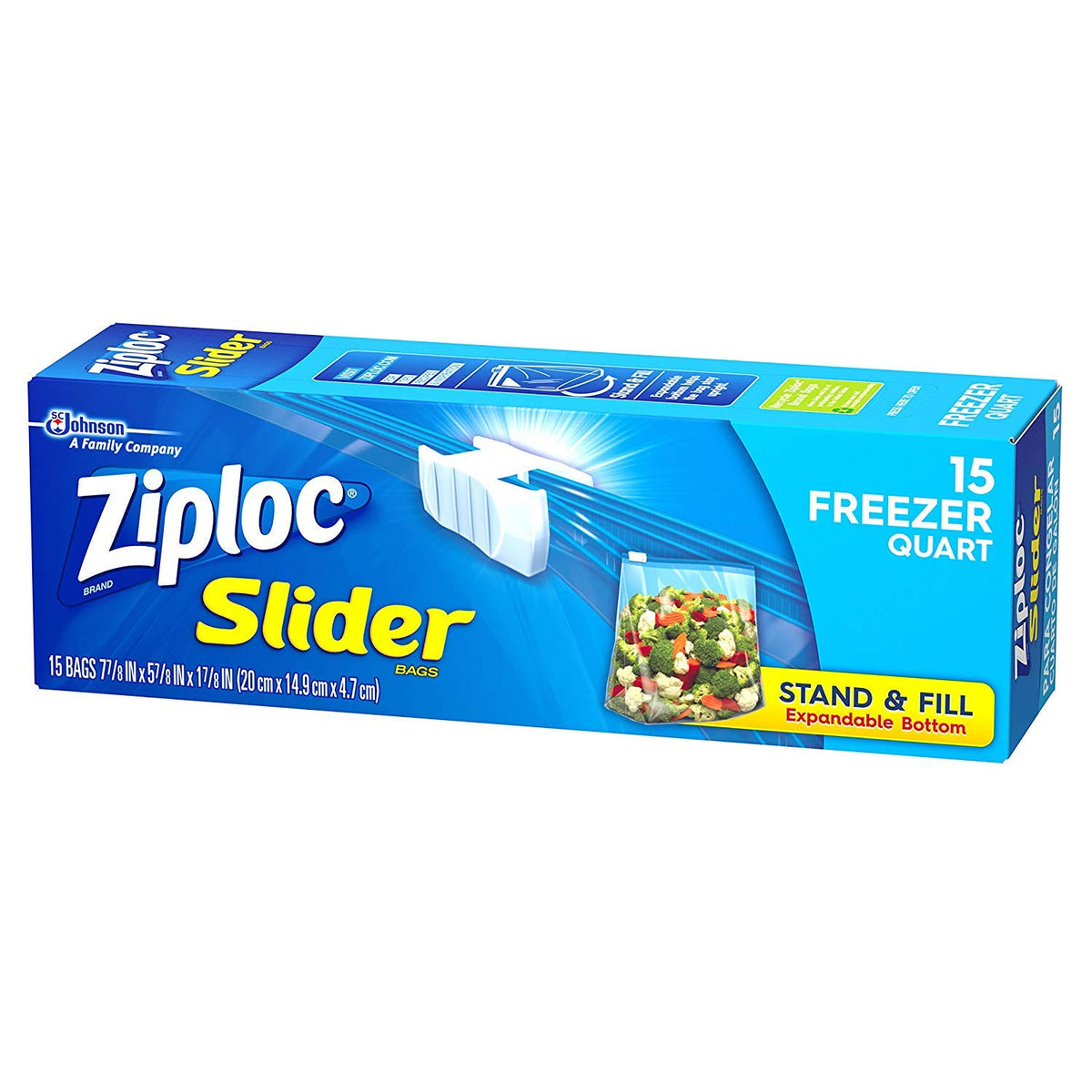 Easy Zipper Freezer Quart 1-15 Count boxes by Ziploc – 1 quart, Plastic, Clear, Pack of 15, Model 2256