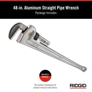 Model 848 48" Aluminum Straight Pipe Wrench with 6" Pipe Capacity by RIDGID – 48", Aluminum, Factory, Model 31115