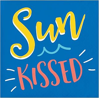 Creative Converting Sunkissed Beverage Napkins, 5", Blue, White, Red, and Yellow