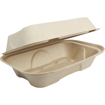 World Centric 9"x6"x3" Compostable Hoagie Box - Case of 500 - Plant Fiber with no Added PFAS - TO-SC-UHB-LFP